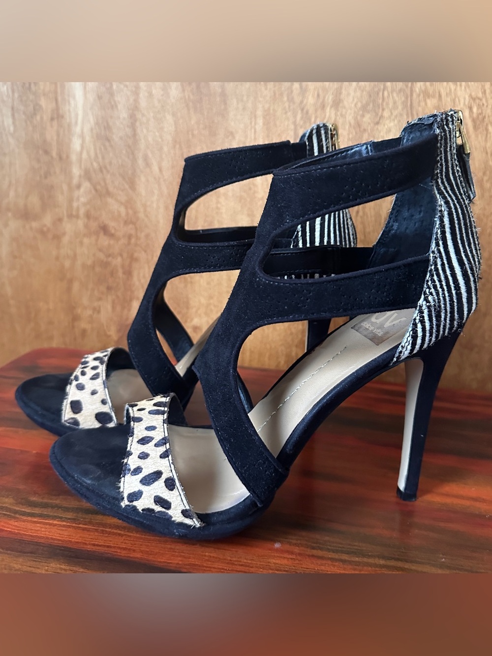 Dolce Vita Swift Leopard Zebra Calf Hair Black Suede Sexy well made! 8.5